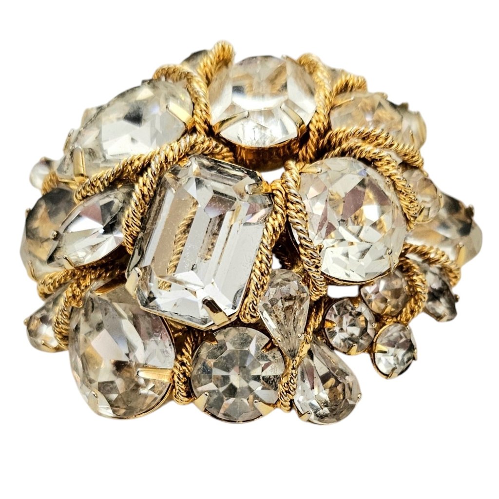 Vogue Jewelry Brooch Domed Clear Rhinestone Cluster Pin Signed L877